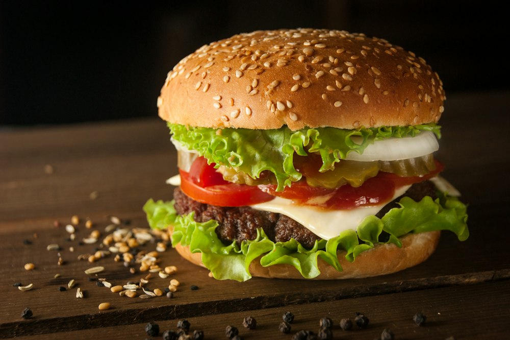 Burger and fries on tray