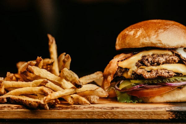 Burger meal with onion rings